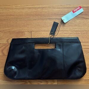NWT Sorpresa! Gorgeous Vintage Black Thin Genuine Leather Clutch Evening…